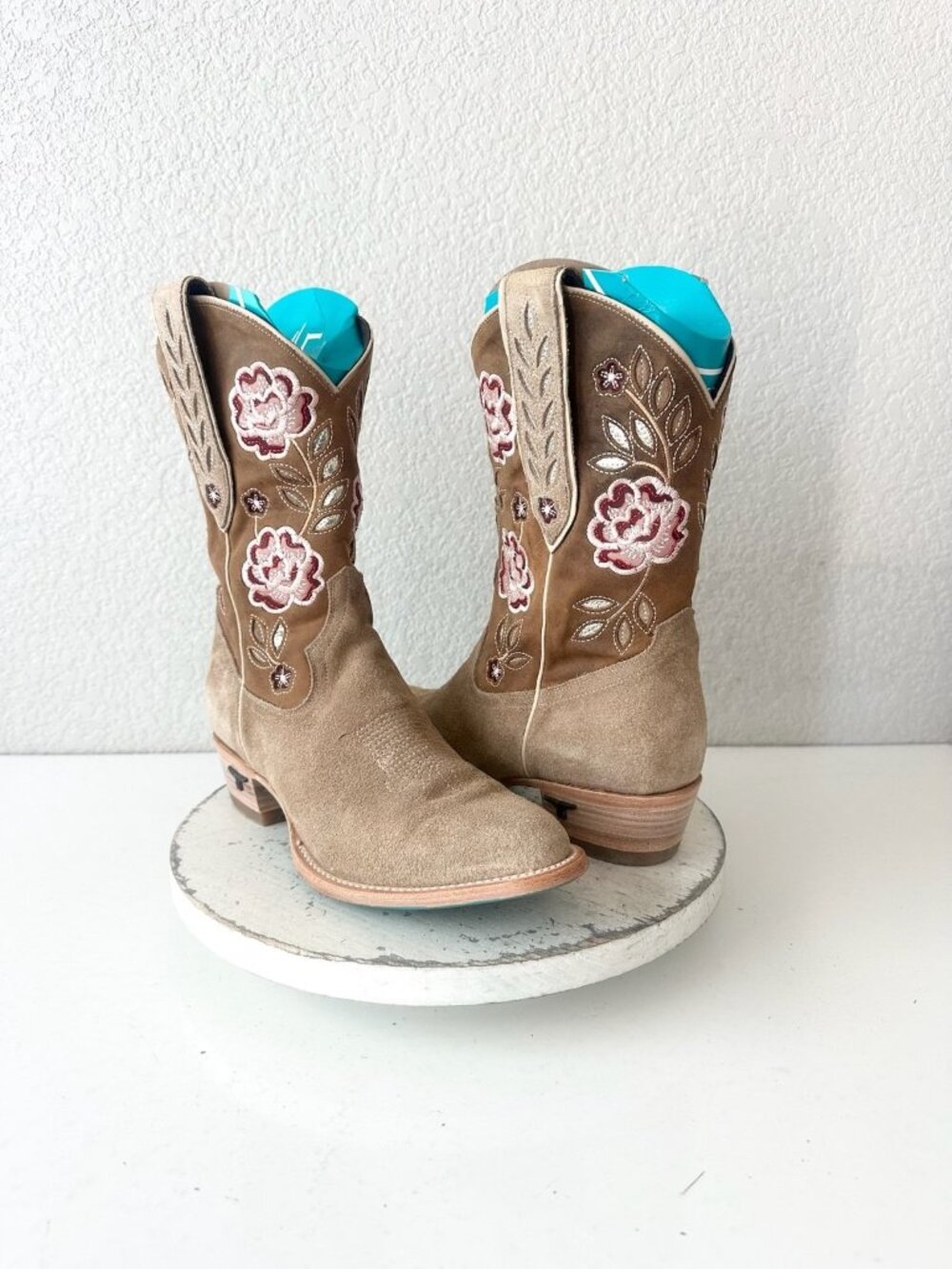 Lane Boots KENZIE Midi Cowboy Boots Latte Suede Cowgirl Western Short Bootie 9.5